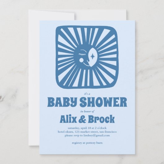 Invitation Moon Glow Boho Moderne mignon Baby shower QR perso (Devant)