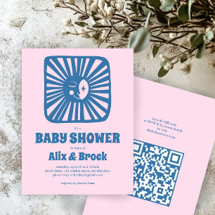 Invitation Moon Glow Boho Moderne mignon Baby shower QR perso