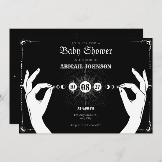 Invitation Moon mystical magic hand baby shower (Devant / Derrière)