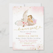Invitation Moon rose Boho Blonde Girl Angel Baby shower (Devant)