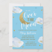 Invitation Moon Sky Blue Powder Baby shower bleu et or (Devant)