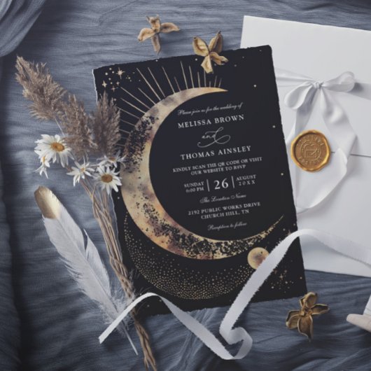 Invitation Moon Starry Night Boho Budget QR Code Wedding