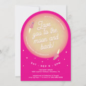 Invitation Moon, Stars, and Rockets Pink Baby Shower (Devant)