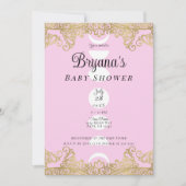 Invitation Moon Temple Rose & Or Ornat Baby shower (Devant)