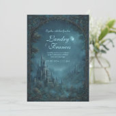 Invitation Moonlit Gothic Teal Fantasy Castle Wedding (Debout devant)