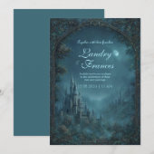Invitation Moonlit Gothic Teal Fantasy Castle Wedding (Devant / Derrière)