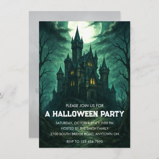 Invitation Moonlit Haunted Castle Halloween Party (Devant / Derrière)