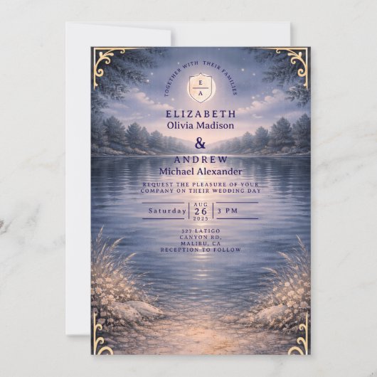 Invitation Moonlit Lake Forest Romance Wedding (Devant)