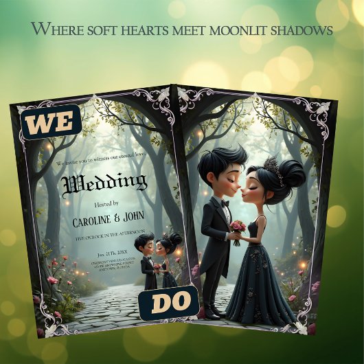 Invitation Moonlit Vows – A Cute Gothic Wedding Moment. 