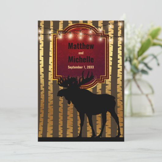 Invitation Moose rustique, Mariage d'orignal d'or et de lumiè (Debout devant)
