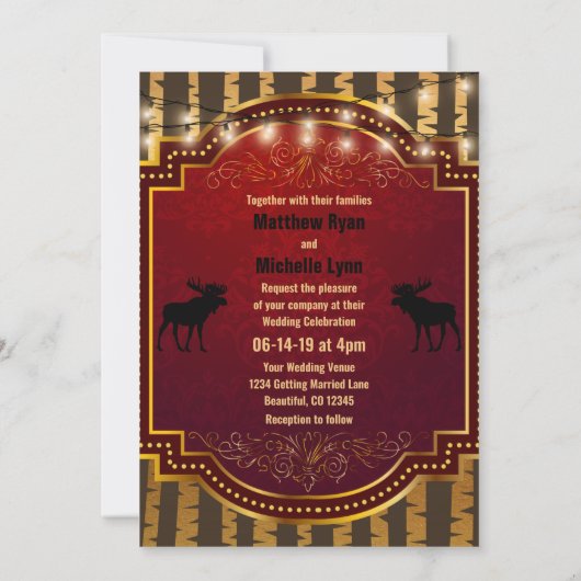 Invitation Moose rustique, Mariage d'orignal d'or et de lumiè (Dos)