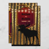 Invitation Moose rustique, Mariage d'orignal d'or et de lumiè (Devant / Derrière)