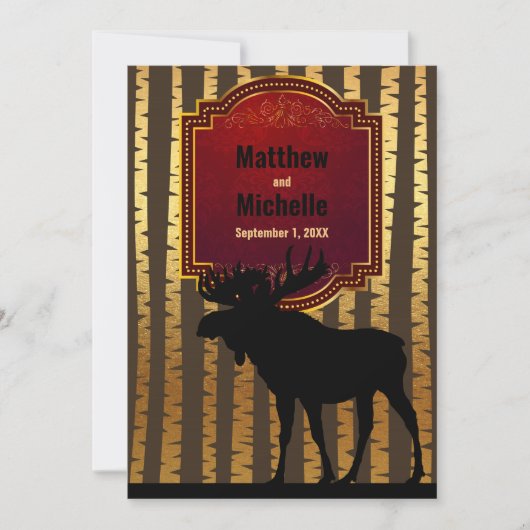 Invitation Moose silhouette rustique, Mariage d'arbres d'Aspe (Devant)