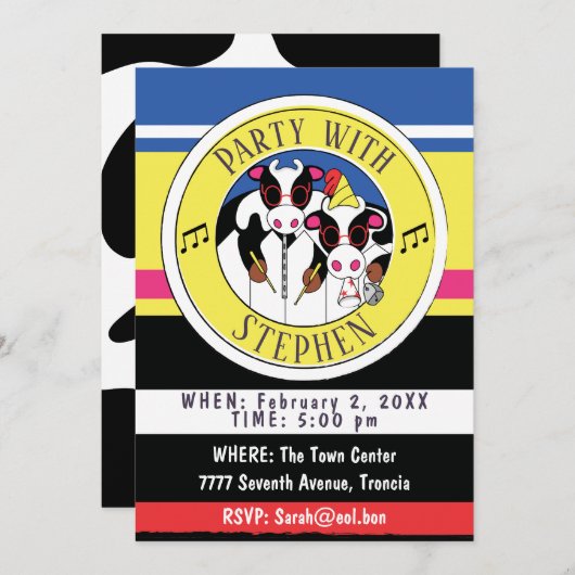 Invitation Moosicienne fête d'anniversaire (Devant / Derrière)