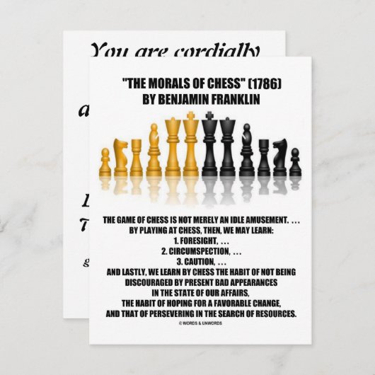 Invitation Morales des échecs réfléchis de Benjamin Franklin (Devant / Derrière)