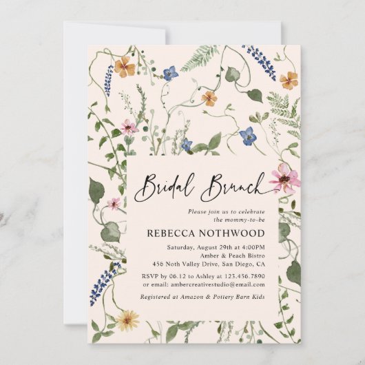 Invitation Mordern Boho Fleur sauvage nuptiale Brunch Douche (Devant)