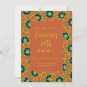 Invitation Morelia Fleurs Rétro Motif Floral Orange Brûlé