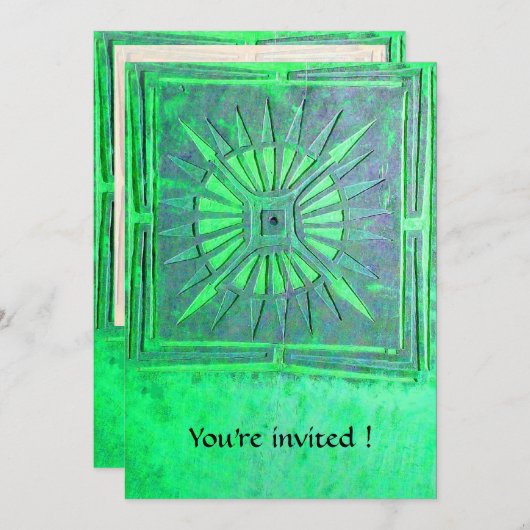 Invitation MORNING STAR MONOGRAMME, vert clair brillant (Devant / Derrière)