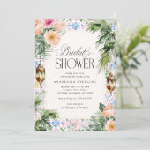 Invitation Moroccan Tile Palm Tree & Hibiscus Bridal Shower  (Debout devant)