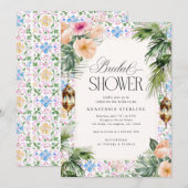Invitation Moroccan Tile Palm Tree & Hibiscus Bridal Shower  (Devant / Derrière)