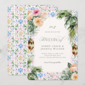 Invitation Moroccan Tile Tropical Hibiscus Wedding (Devant / Derrière)