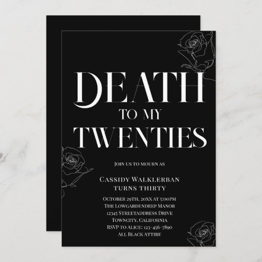 Invitation Mort à mes 20 ans 30e anniversaire (Devant / Derrière)