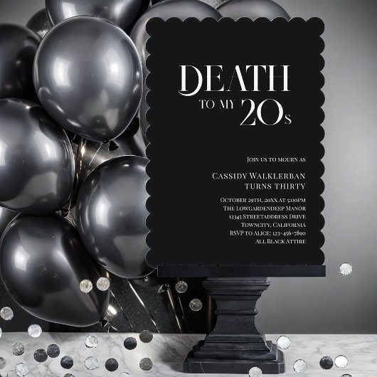 Invitation Mort à mes 20 ans 30ème anniversaire