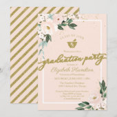 Invitation Mortar Pestle Pharmacy Grad Party rose Floral (Devant / Derrière)