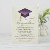 Invitation Mortier et diplôme violet Partie de graduation (Debout devant)