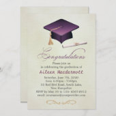 Invitation Mortier et diplôme violet Partie de graduation (Devant / Derrière)