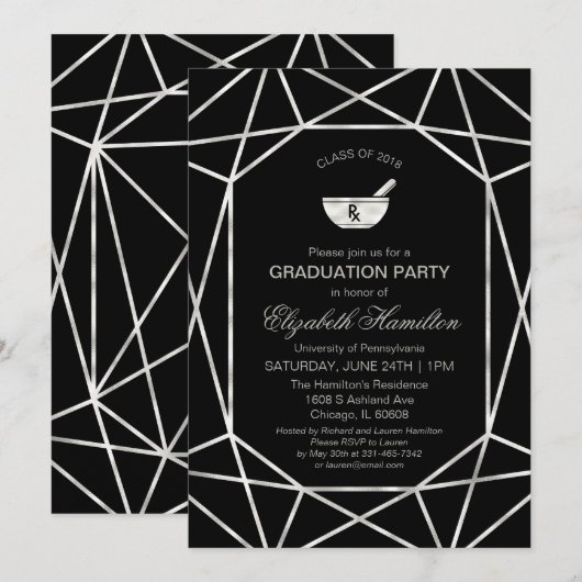 Invitation Mortier & Pestle Rx Pharmacy School Grad Party Gem (Devant / Derrière)