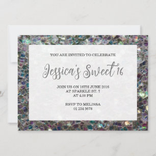 Invitation Mosaïque étincelante argent Sweet 16 élégant scrip