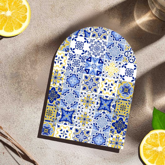 Invitation Mosaïque italienne Carrelage bleu Citrons Arch Fêt