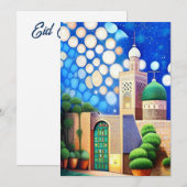 Invitation mosaïque marocaine bleu azure Aïd Moubarak (Devant / Derrière)