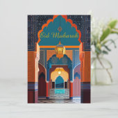 Invitation mosaïque marocaine bleu rouge or mosquée Aïd Mouba (Debout devant)