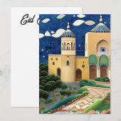 Invitation mosaïque marocaine bleu vert Aïd Moubarak (Devant / Derrière)