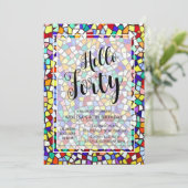 Invitation Mosaïque moderne coloré Bonjour Quarante Anniversa (Debout devant)