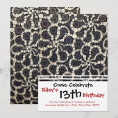 Invitation Mosaïque Pétales Fleur Noir Tan Brown (Devant / Derrière)