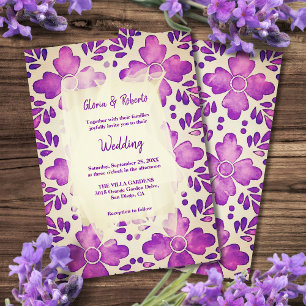 Invitation Mosaïque violet Floral Aquarelle mexicaine Mariage