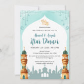 Invitation Mosquée à l'aquarelle Mint Teal & Or Ramadan Iftar (Devant)