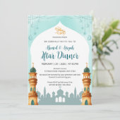 Invitation Mosquée à l'aquarelle Mint Teal & Or Ramadan Iftar (Debout devant)
