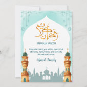 Invitation Mosquée à l'aquarelle Mint Teal & Or Ramadan Iftar (Dos)