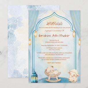 Invitation Mosquée Arche Islamique Aqeeqah & Baby Shower Garç