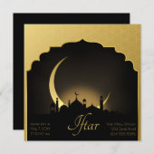 Invitation Mosquée Croissant Lune Ramadan, or, noir (Devant / Derrière)