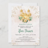 Invitation Mosquée dorée 3D et dîner Iftar de Ramadan floral (Devant)