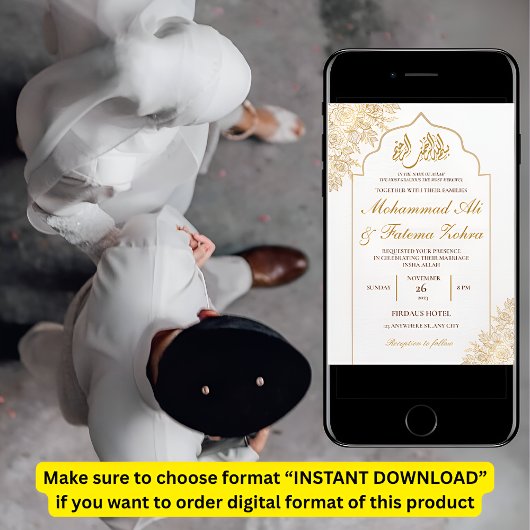 Invitation Mosquée Florale d'Or Élégance Mariage Musulman Nik