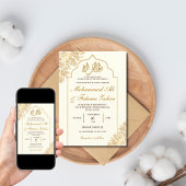 Invitation Mosquée Florale Dorée Élégance Mariage Musulman Ni