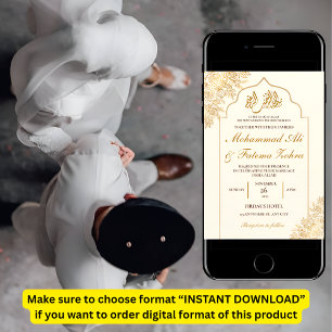 Invitation Mosquée Florale Dorée Élégance Mariage Musulman Ni