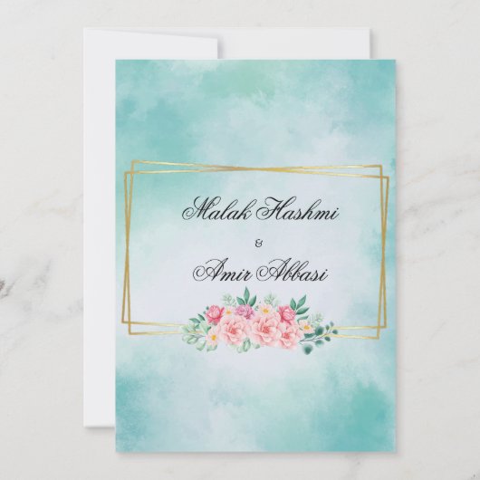 Invitation Mosquée Florale Or Bleu mariage musulman islamique (Dos)