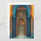 Invitation mosquée marocaine bleu turquoise or Aïd (Devant / Derrière)